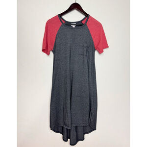 Lularoe Womens Carly Shirt Dress Pink Gray Hi Lo Casual Short Sleeve Flowy Comfy